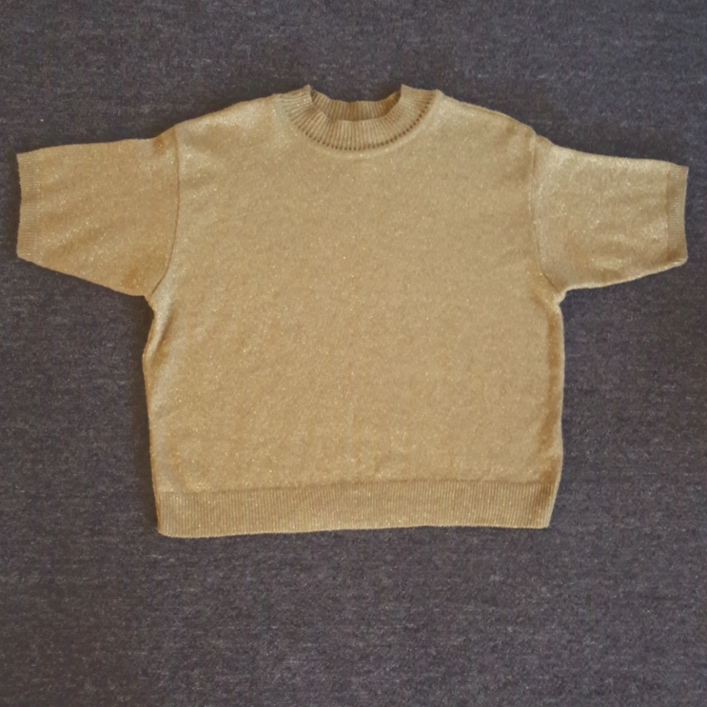 Gold short sleeve holiday sweater